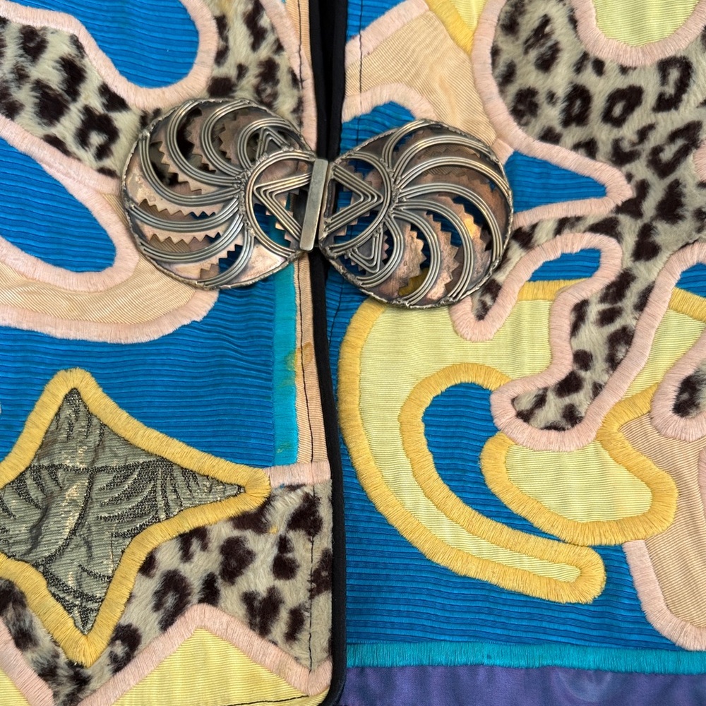 Patchwork Quilted Bomber Jacket in Turquoise, Pur… - image 4